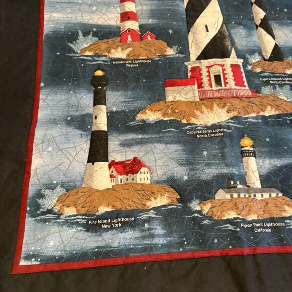Hand Quilted Panel Theme of Lighthouses, Finished, 40” x 31” w/ Rod Pocket - Picture 7 of 10